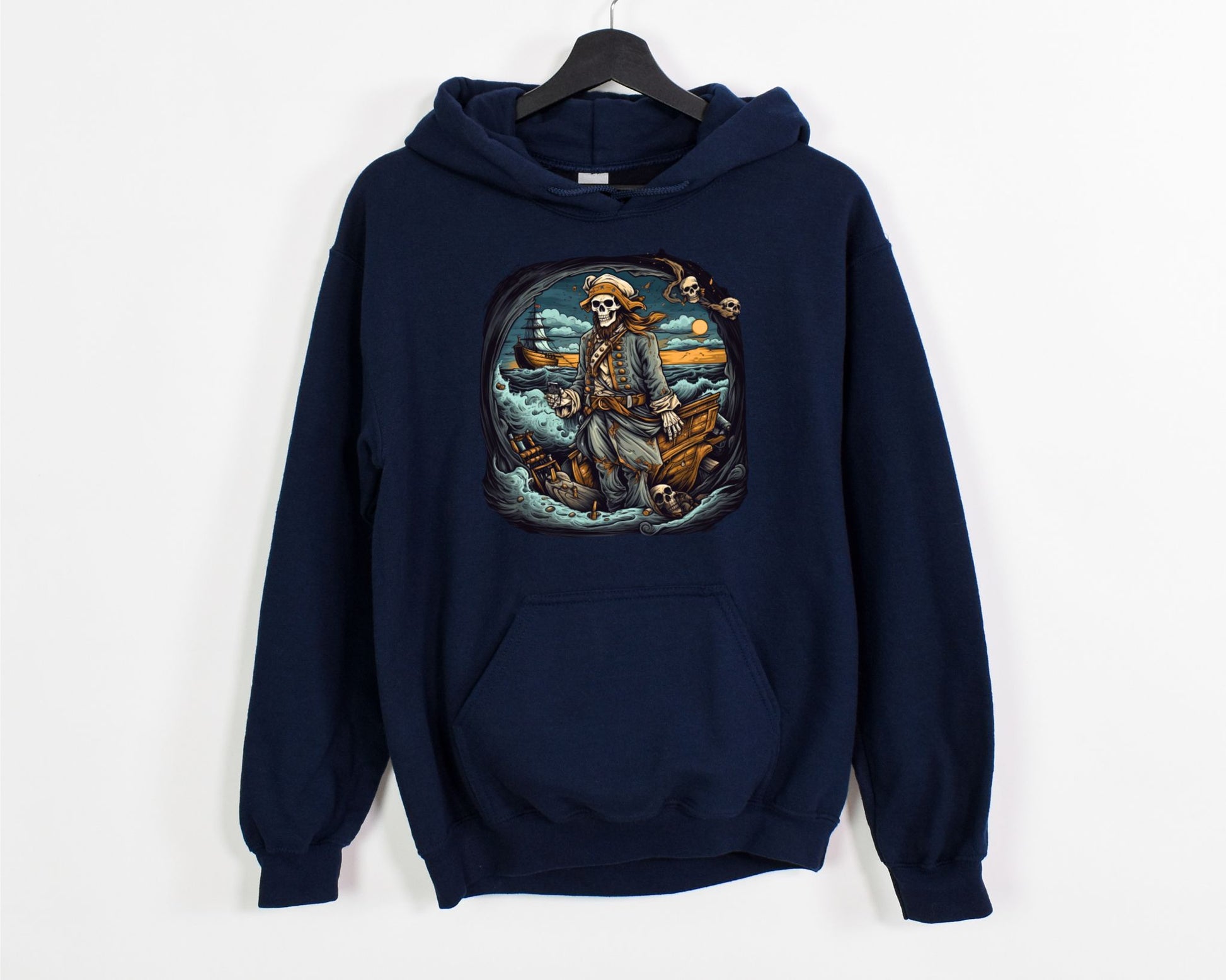 Navy Halloween Skull Pirate Hoodie