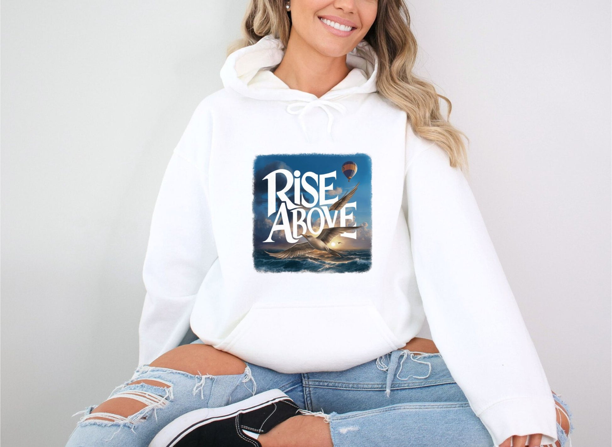 Rise Above Light White Hoodie