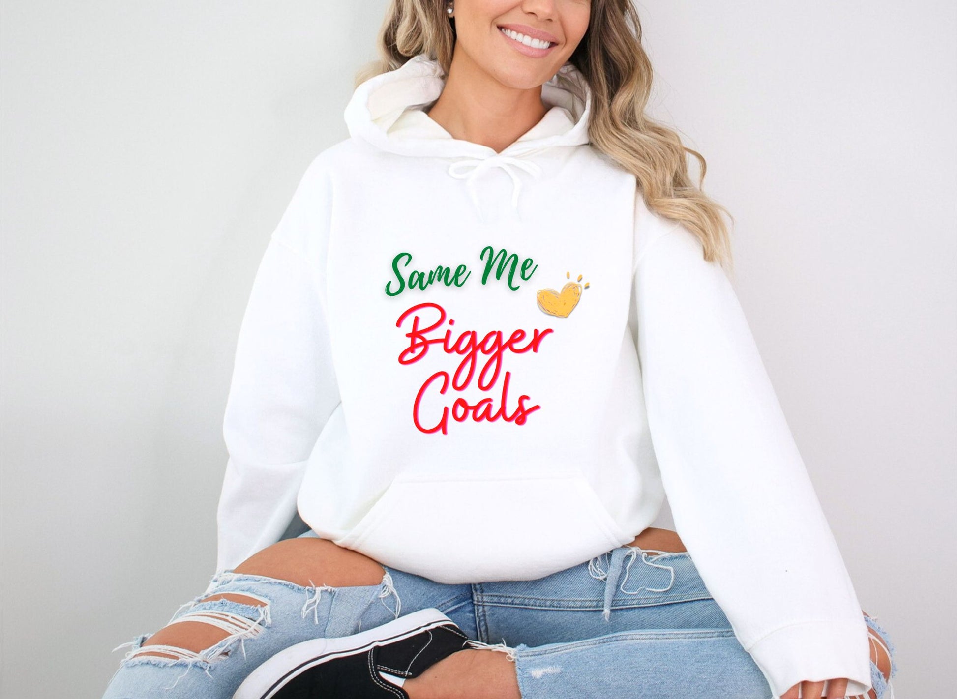 Same Me Bigger Goals White Hoodie