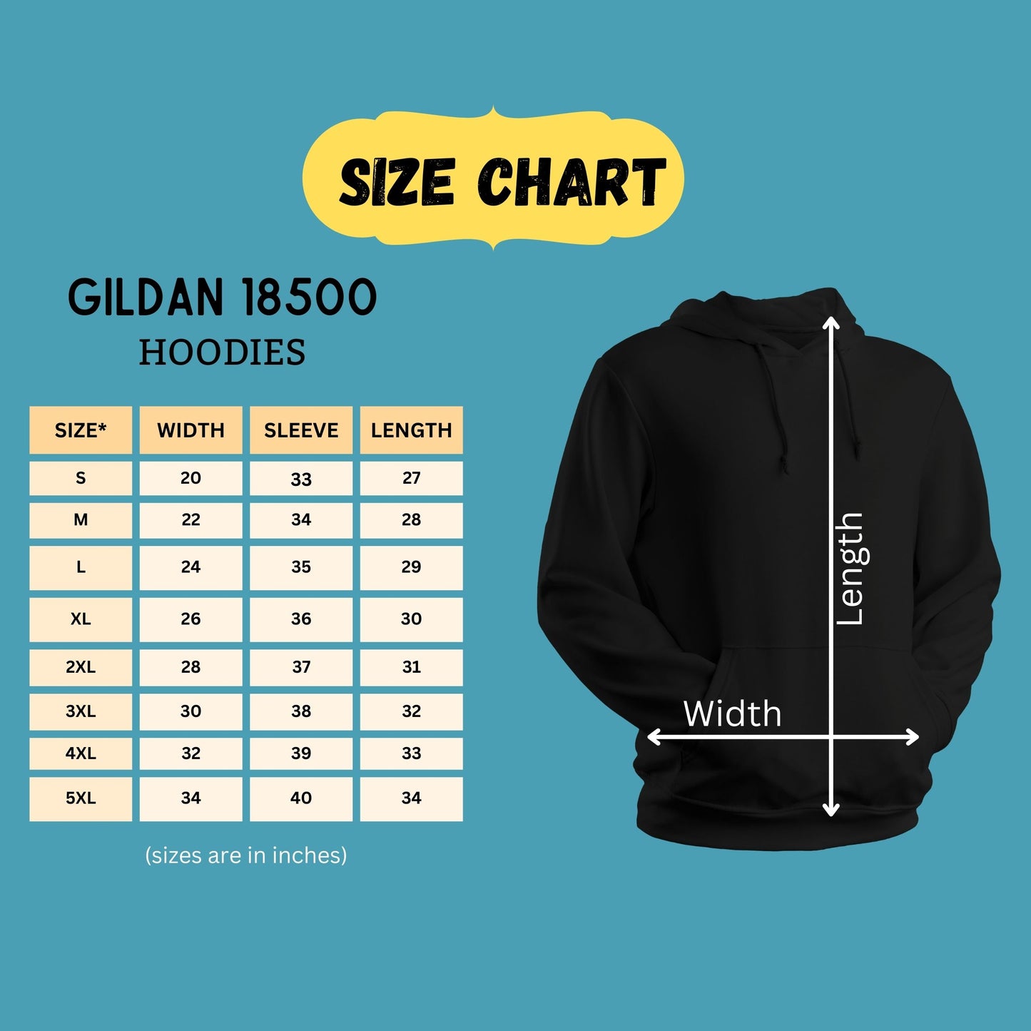 Size Chart for Hoodies