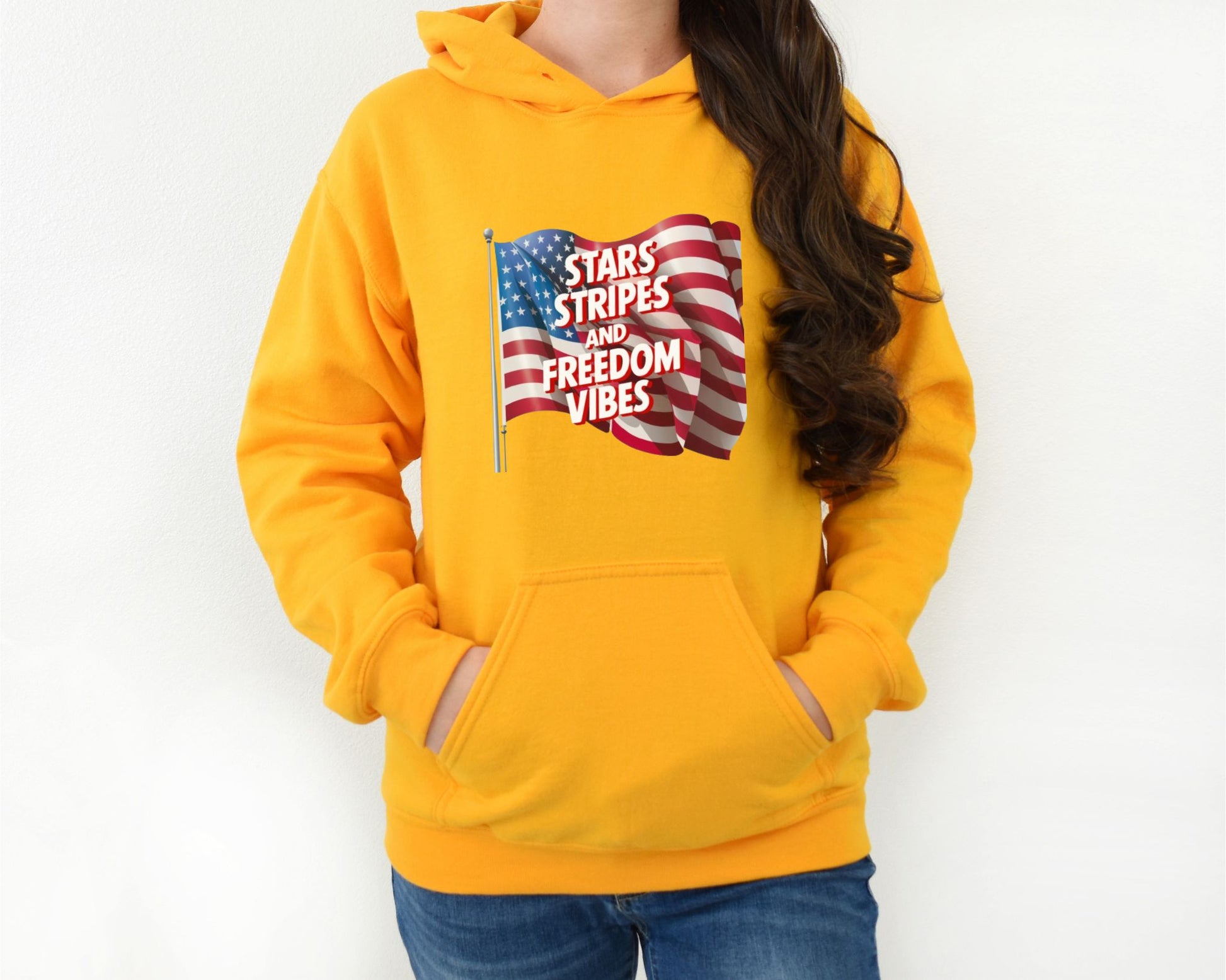 Star Stripes and Freedom Vibes Gold Hoodie