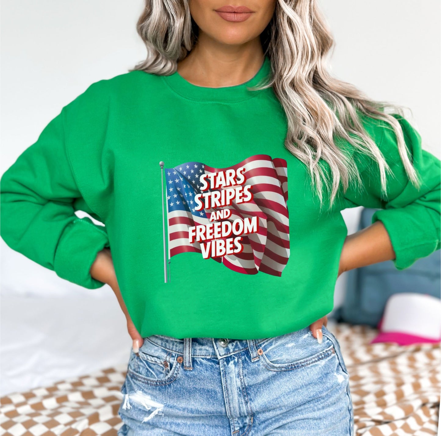 Star Stripes and Freedom Vibes Irish Green Sweatshirts