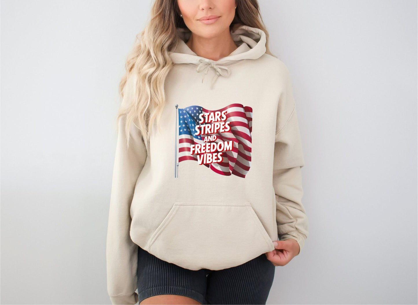 Star Stripes and Freedom Vibes Sand Hoodie