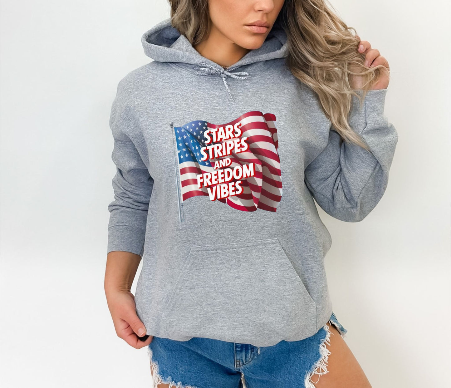 Star Stripes and Freedom Vibes Sport Grey Hoodie