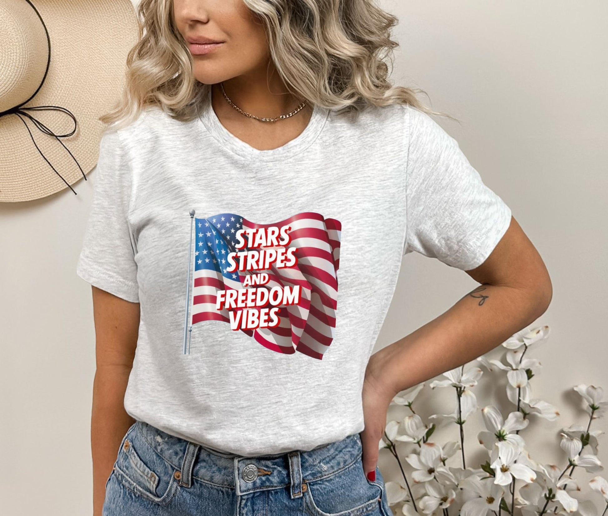 Star Stripes and Freedom Vibes Ash T-Shirt