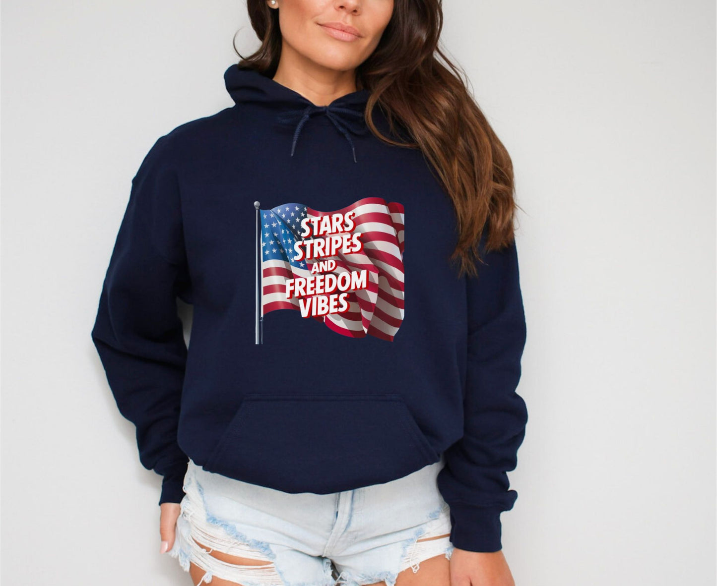 Rock the Red, White, and Blue with Star Stripes and Freedom Vibes Hoodie