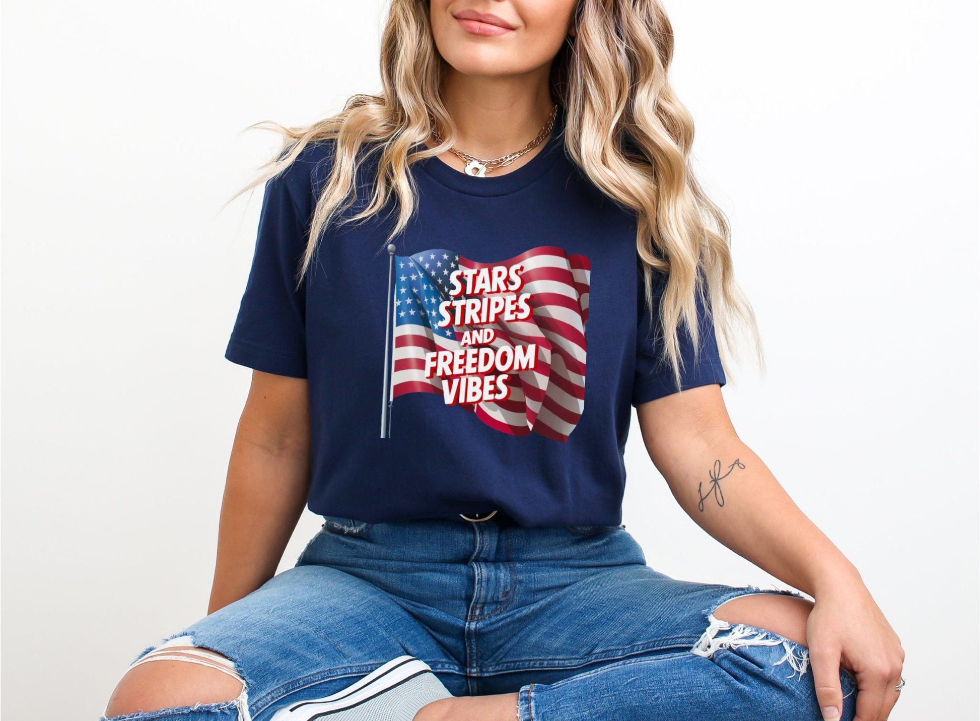 Star Stripes and Freedom Vibes Navy T-Shirt