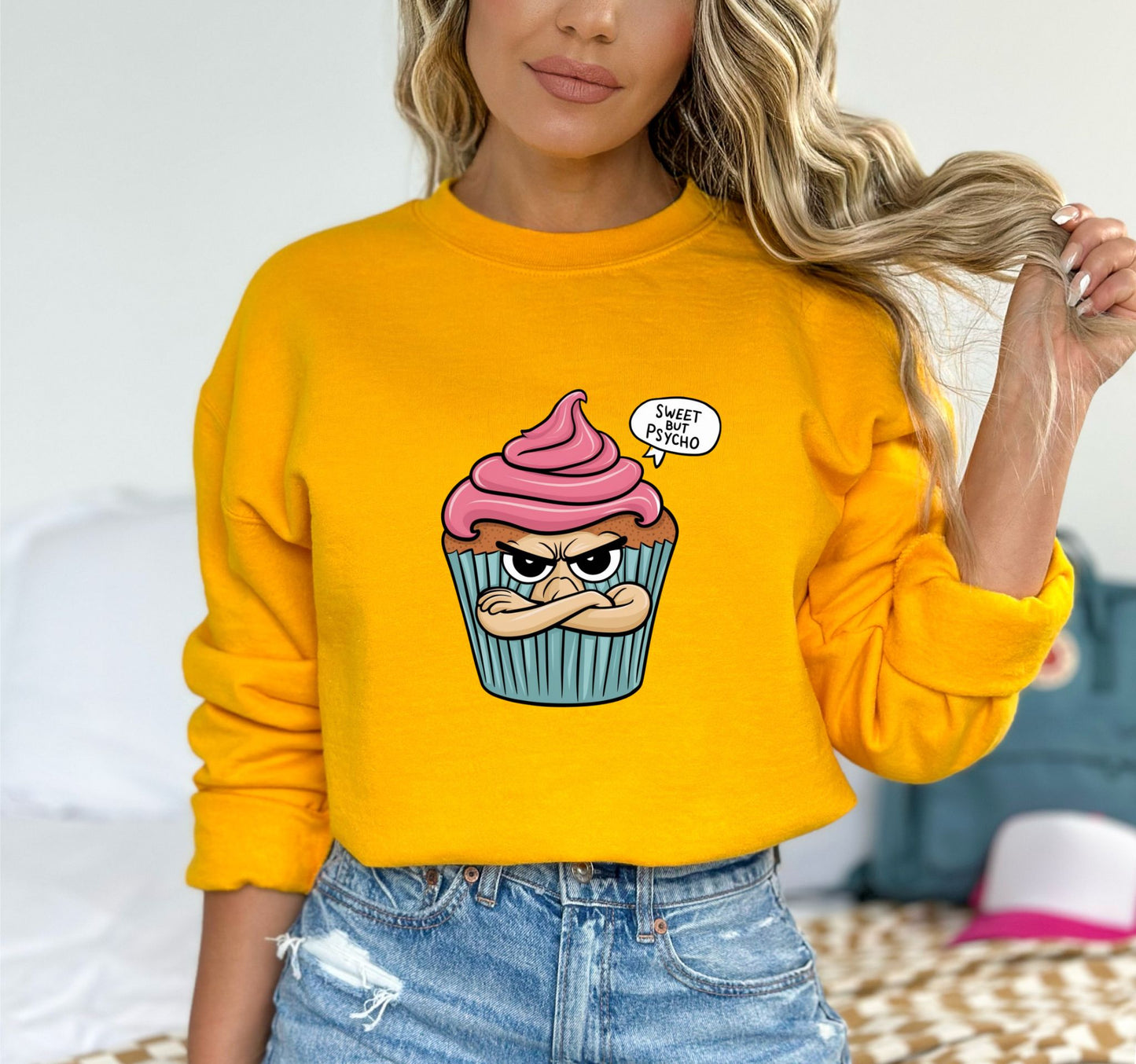 Sweet But Psycho Cupcake Gold Sweatshirt