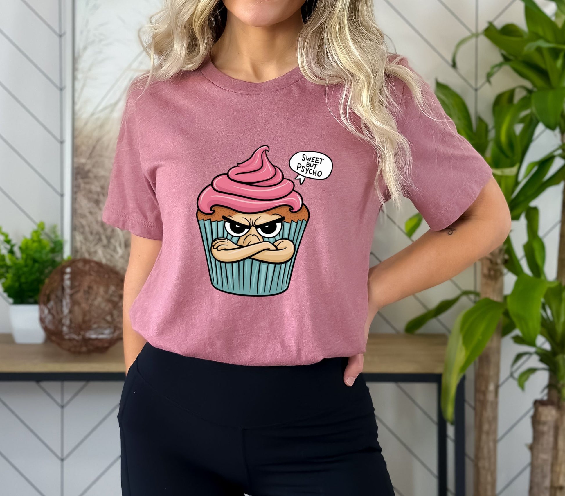 Sweet But Psycho Cupcake Heather Mauve T-Shirt