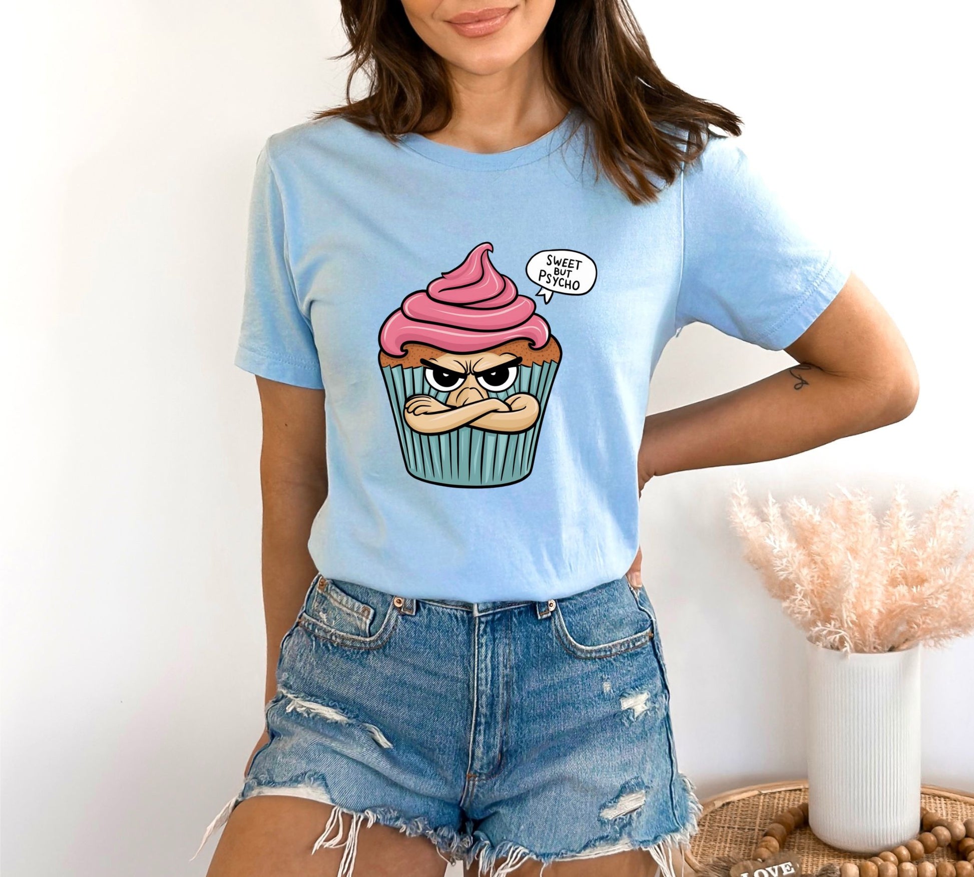 Sweet But Psycho Cupcake Light Blue T-Shirt