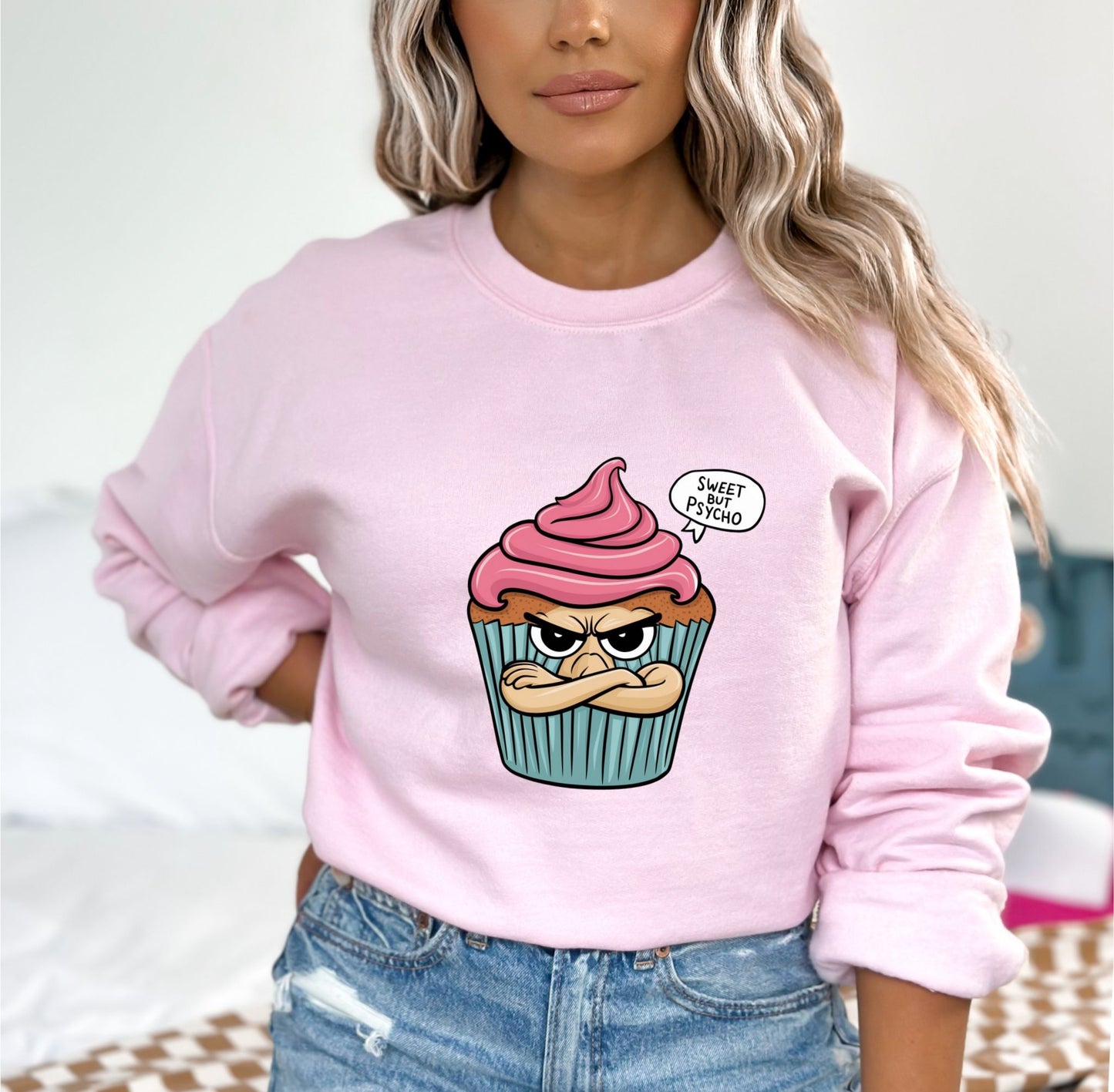 Sweet But Psycho Cupcake Light Pink Sweatshirt