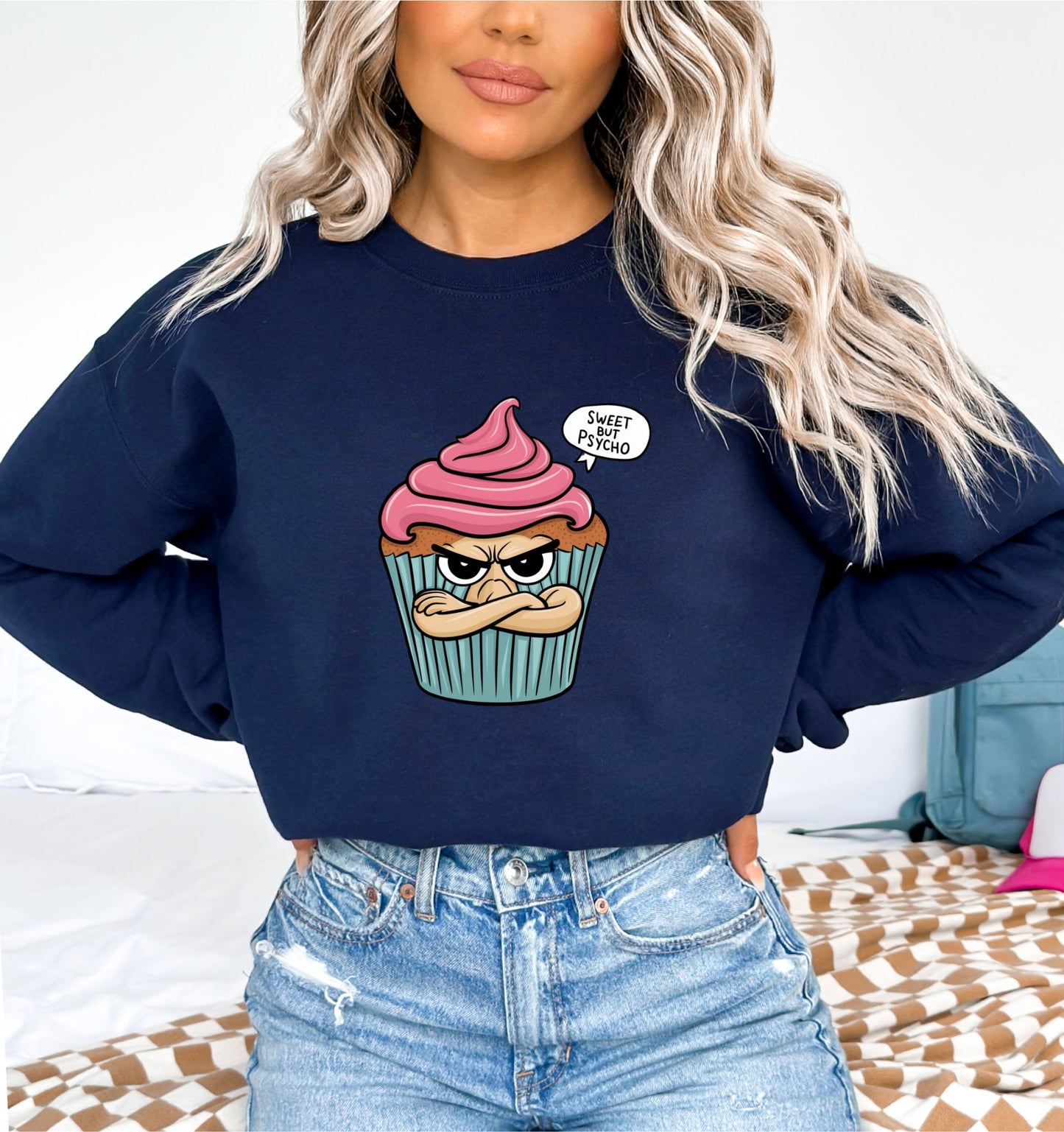 Sweet But Psycho Cupcake Navy Sweatshirt