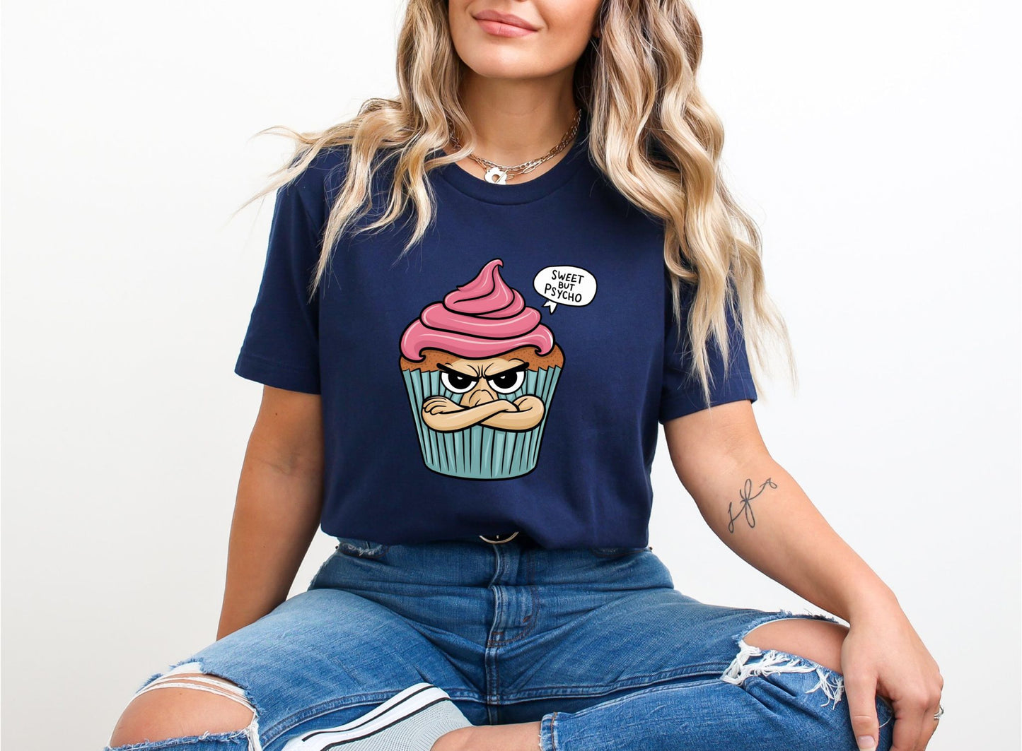 Sweet But Psycho Cupcake Navy T-Shirt