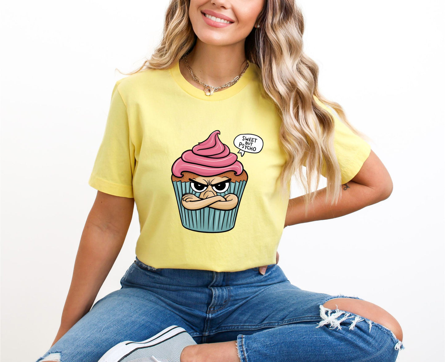 Sweet But Psycho Cupcake Yellow T-Shirt