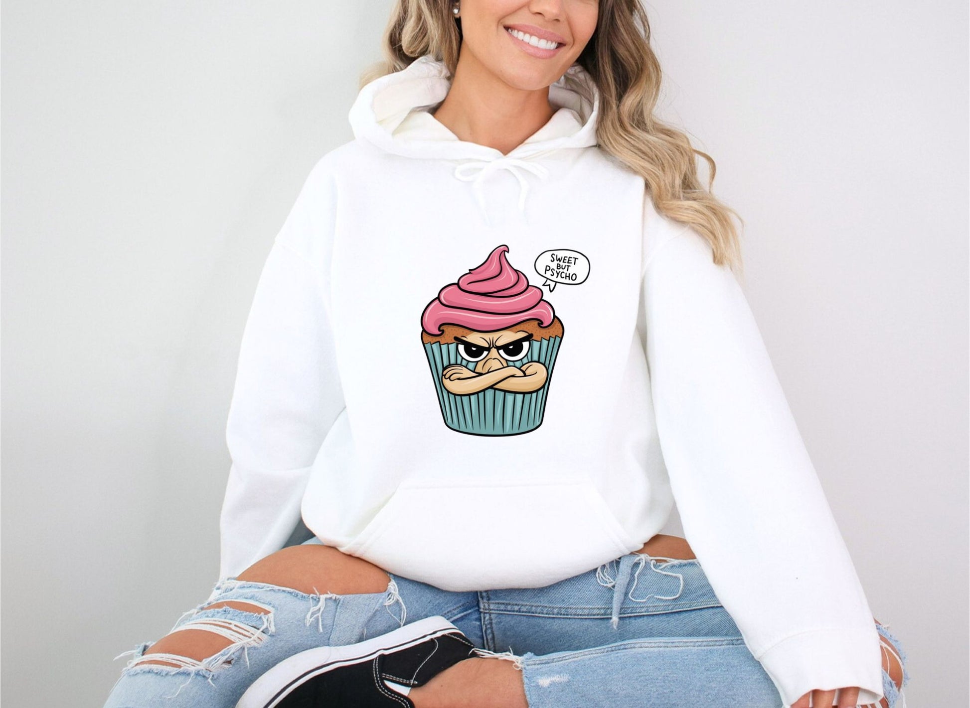 Sweet But Psycho Cupcake White Hoodie