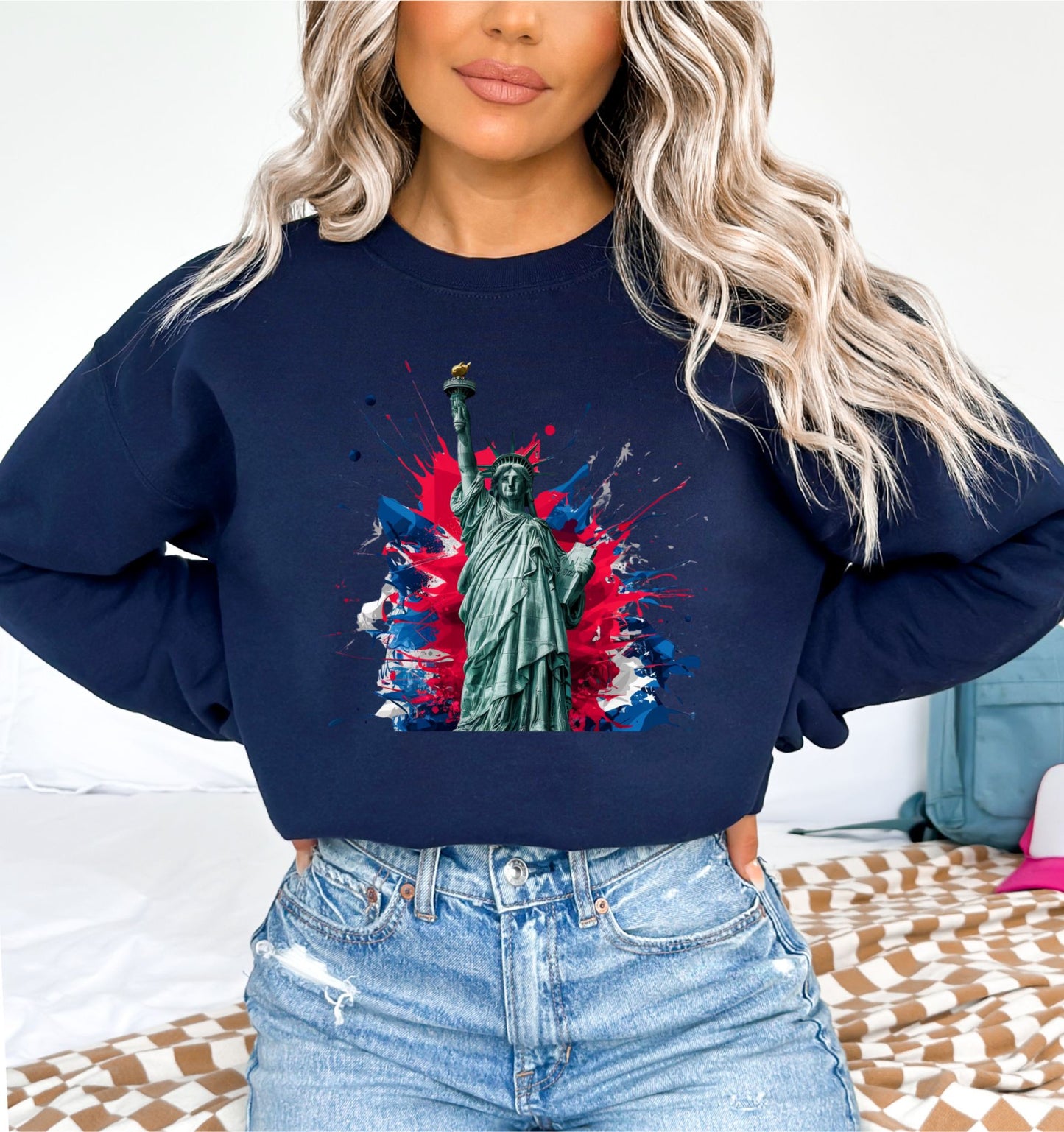 Vibrant Statue of Liberty Navy Sweatshirt