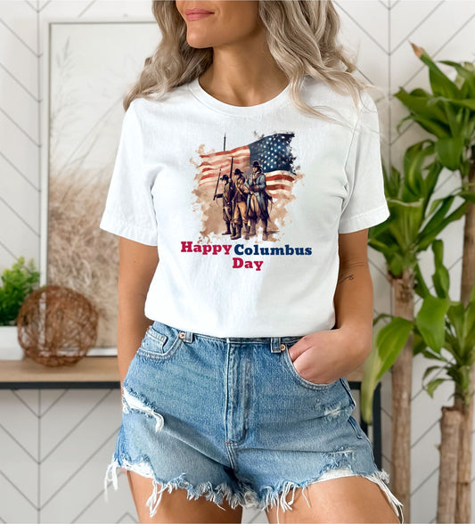 White Yellow Happy Columbus Day Shirt