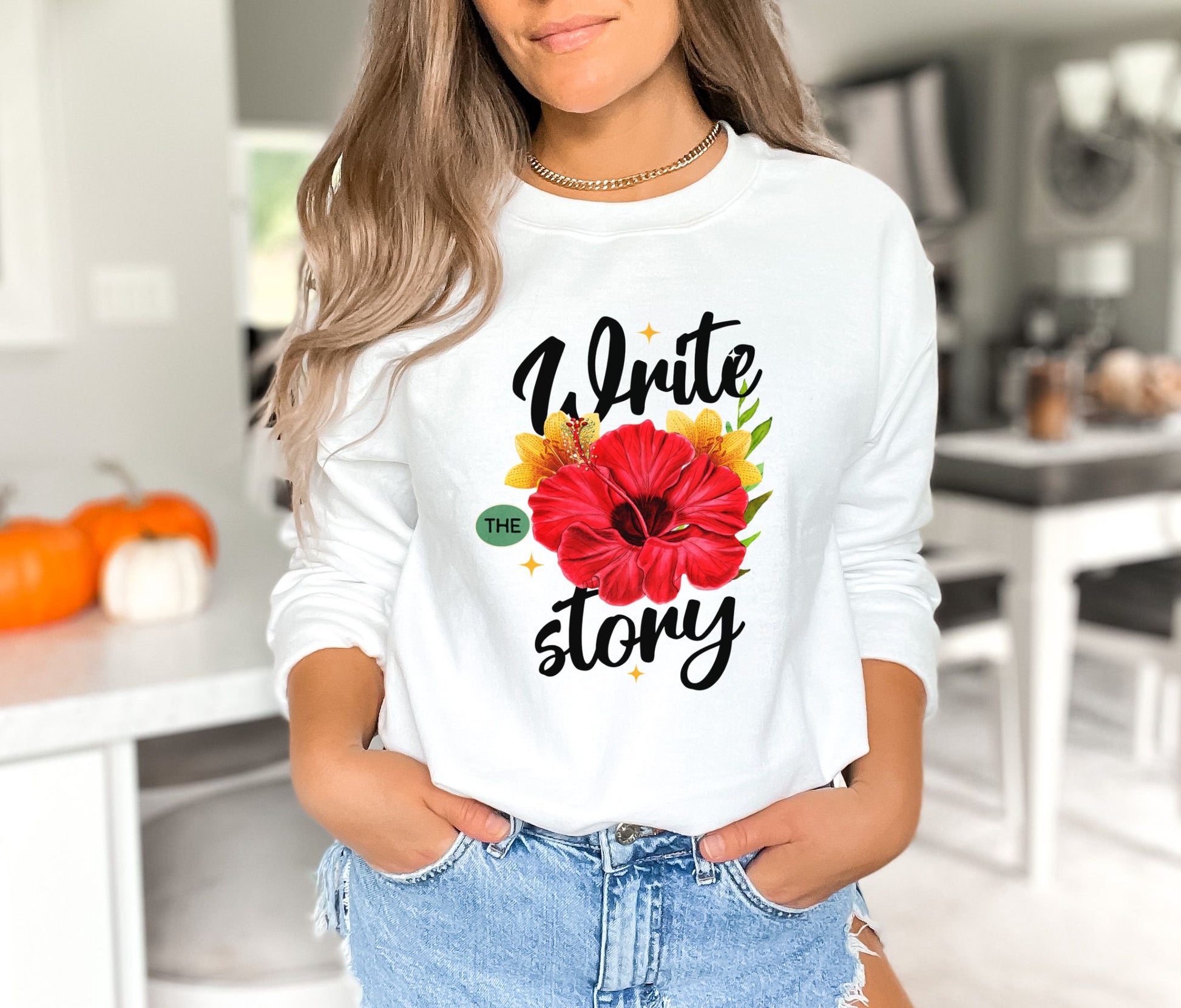 Write the Story White Sweatshirt