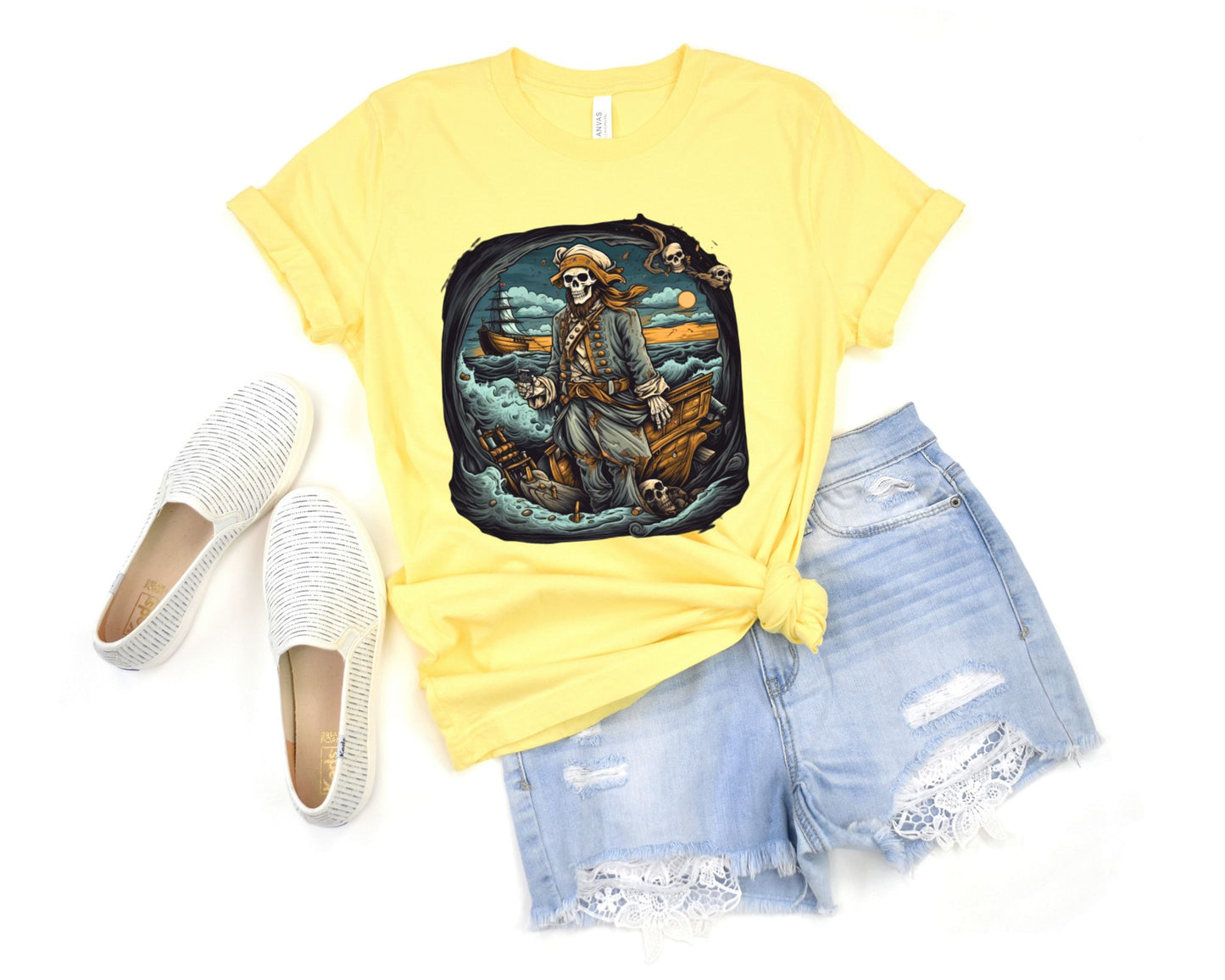 Yellow Halloween Skull Pirate Shirt