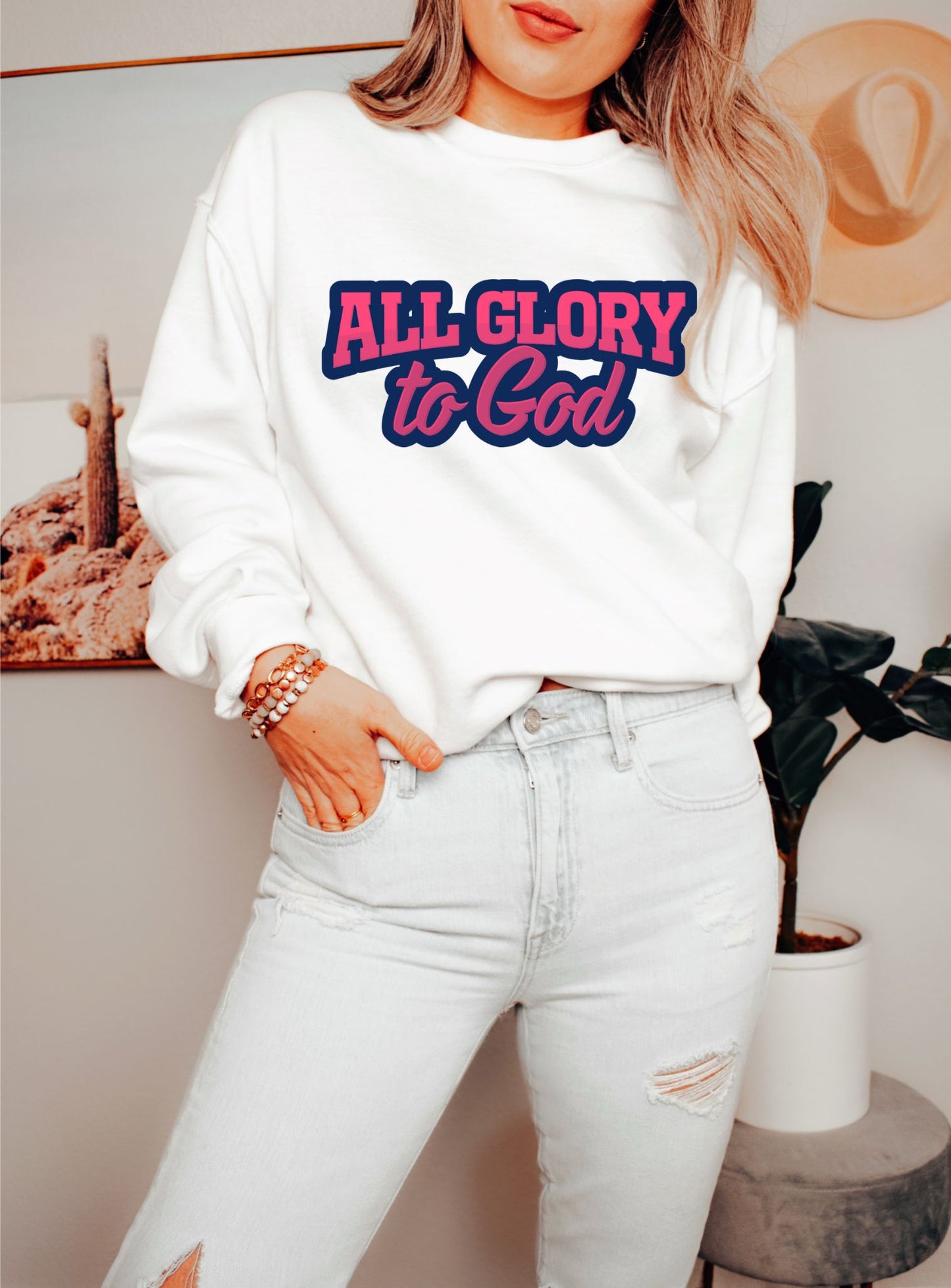 All Glory to God White sweatshirt