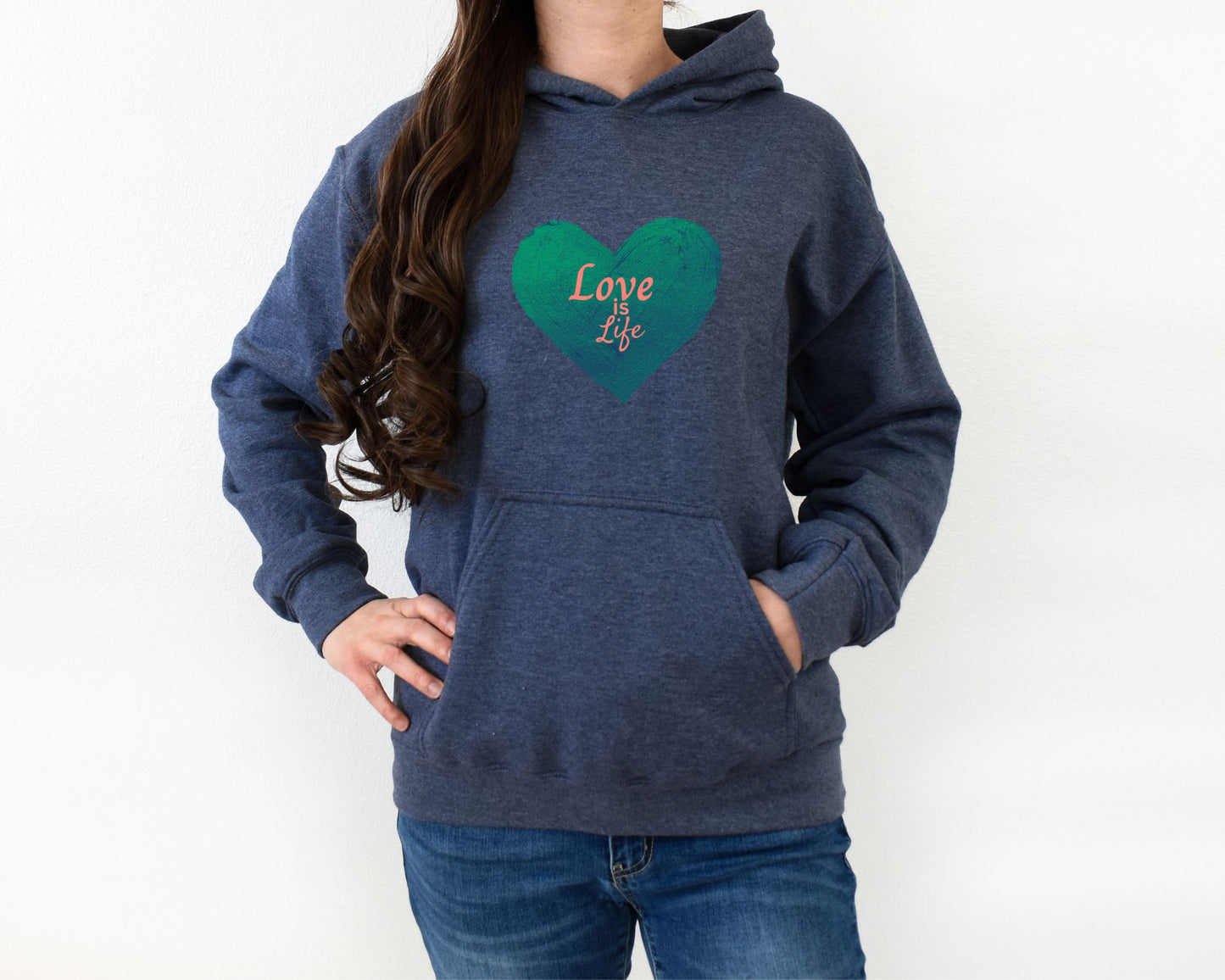 Love is Life Hoodie Valentine's Day Heather Navy Hoodie