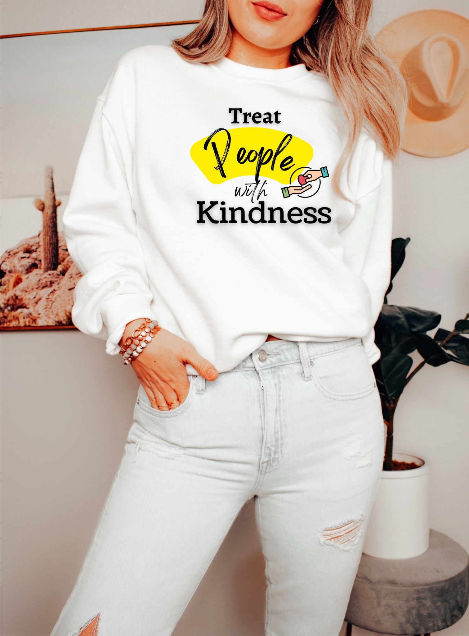 Treat People With Kindness White Sweatshirt